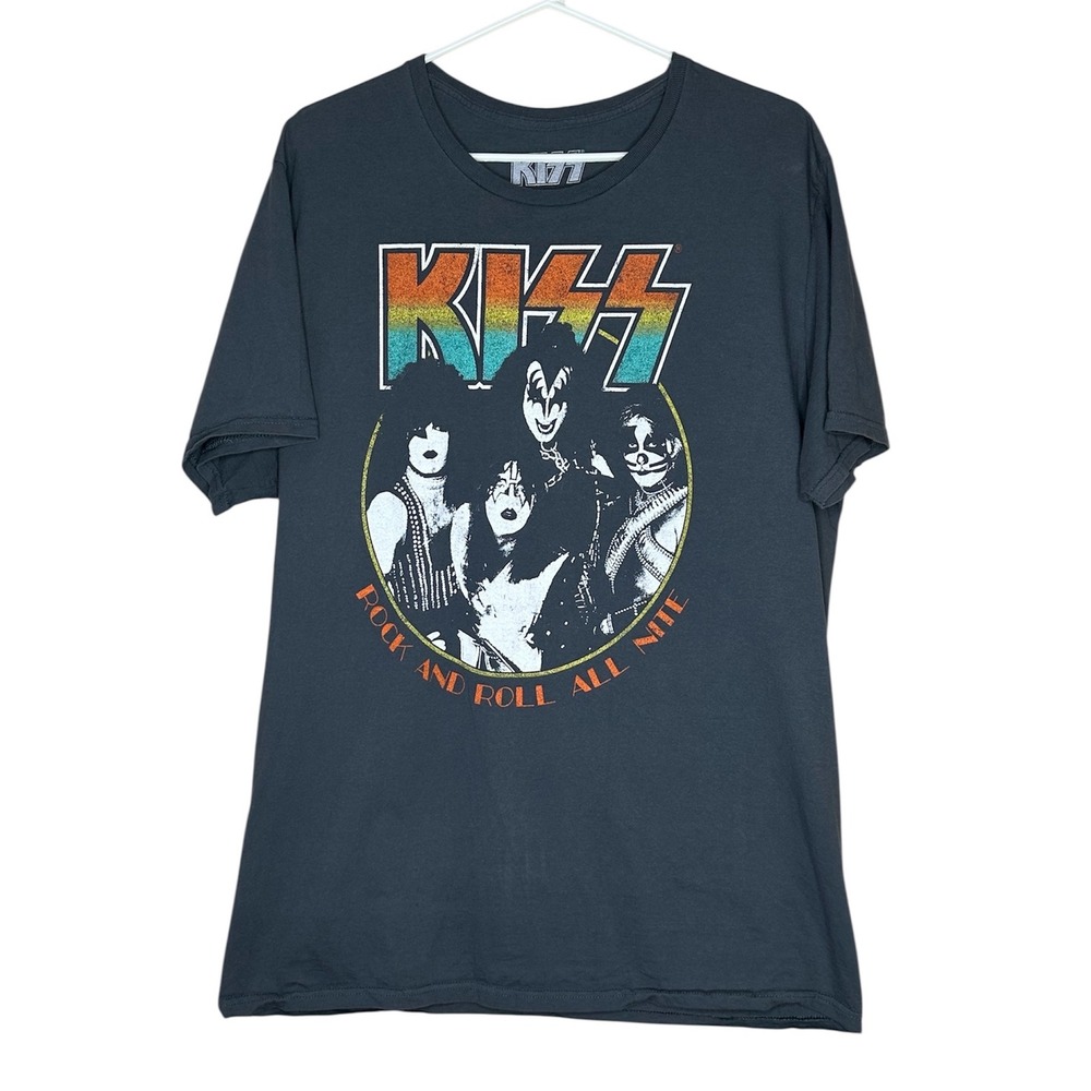 KISS Rock and Roll‎ All Nite Gray Short Sleeve Band Tee Shirt Men's Size XL